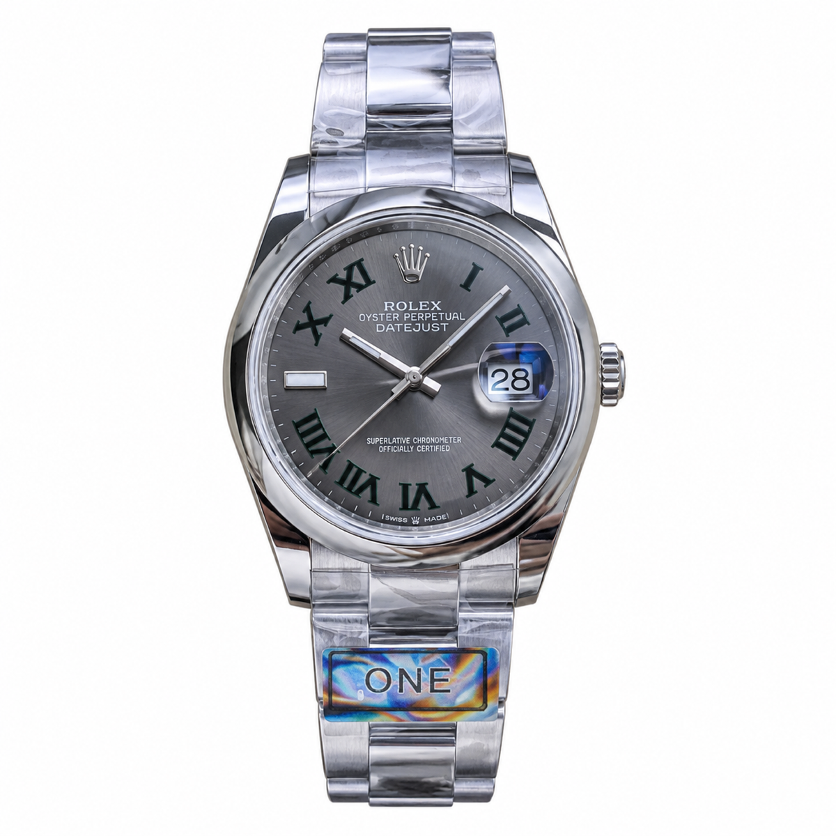 Rolex Steel Datejust Wimbledon Slate Roman Watch