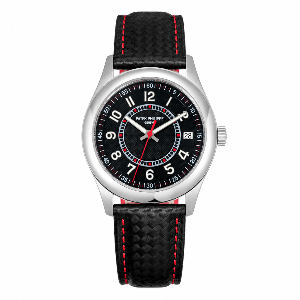 Patek Philippe Calatrava Date 40mm Steel Black Dial Red Accent Rubber Strap