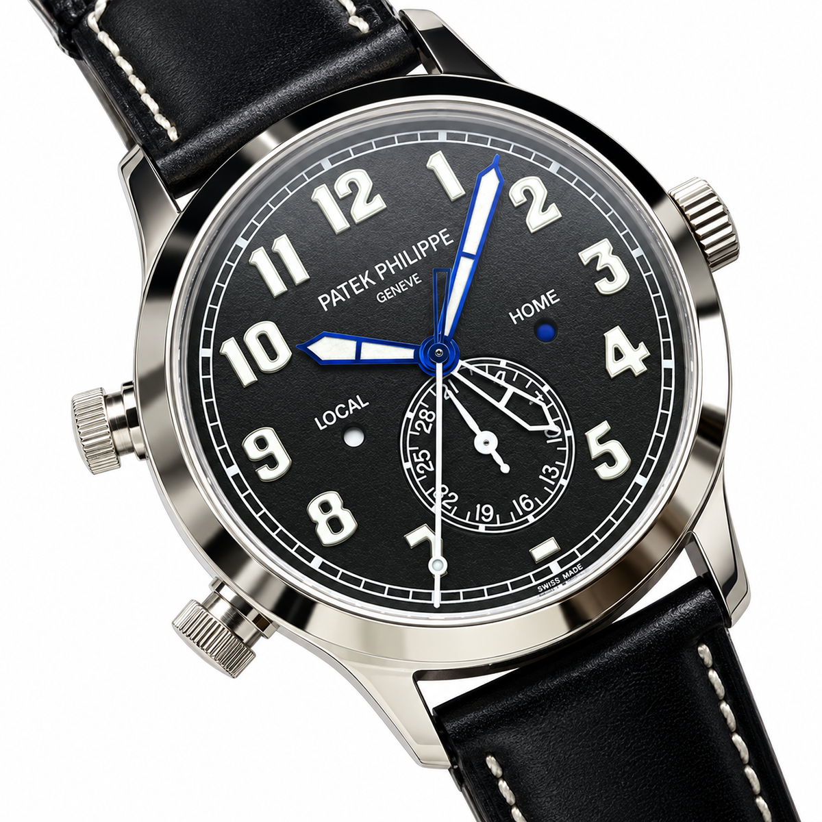 Patek Philippe Calatrava Pilot Travel Time 42mm Steel Black Dial Dual Time Zone