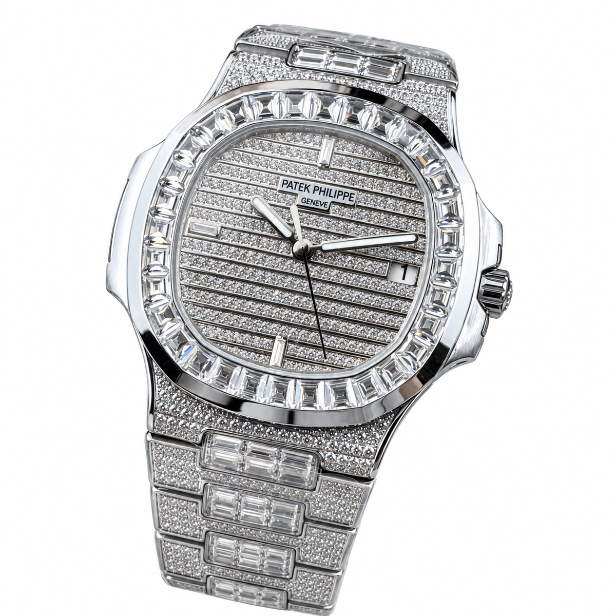 Patek Philippe White Gold Nautilus Full Diamond Iced Out Bracelet
