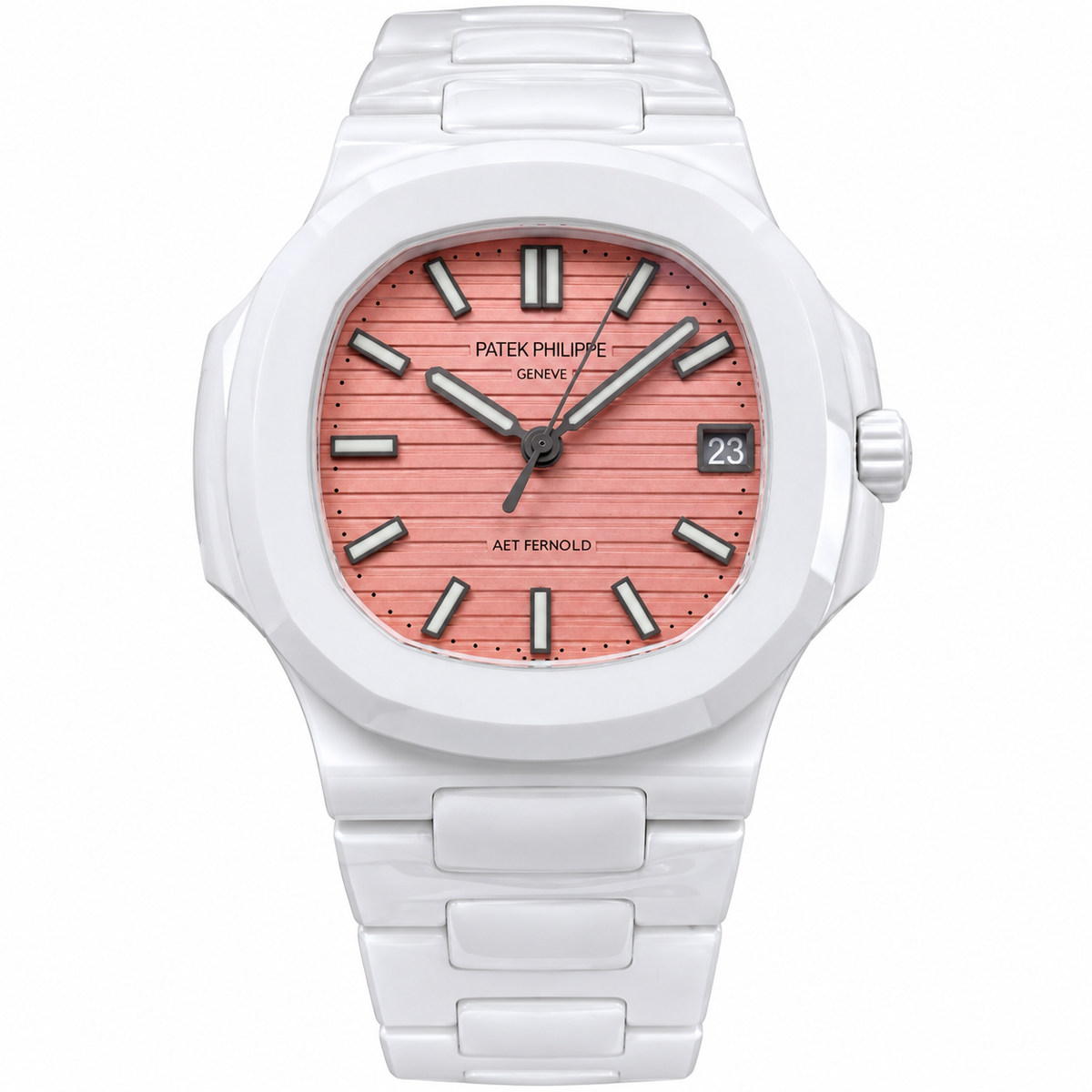 Patek Philippe White Ceramic Nautilus Salmon Pink Dial