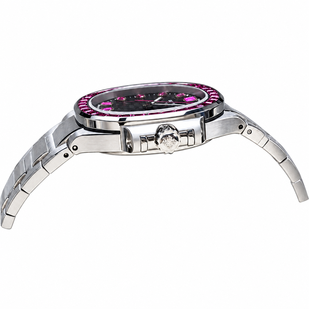 Patek Philippe Nautilus Steel Ruby Baguette Bezel Black Dial 35mm