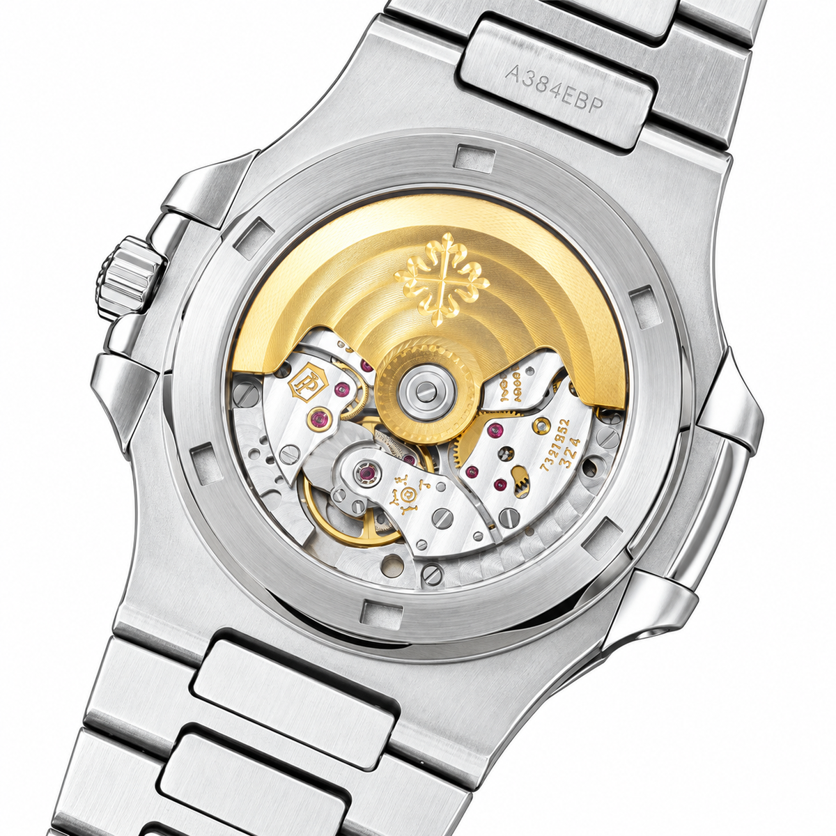 Patek Philippe Nautilus Steel Pink Sapphire Baguette Bezel White MOP Dial 40mm