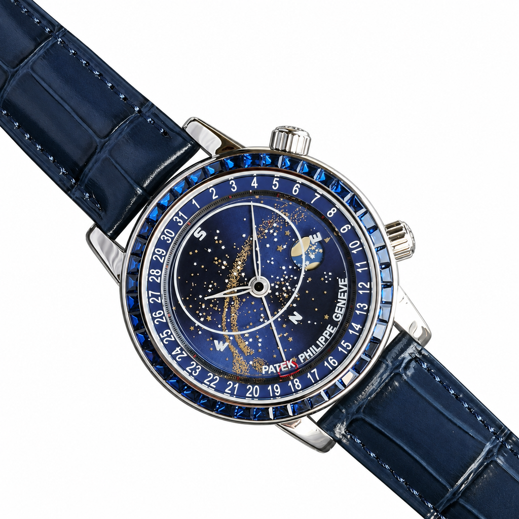 Patek Philippe White Gold Sky Moon Celestial Blue Dial Sapphire Bezel