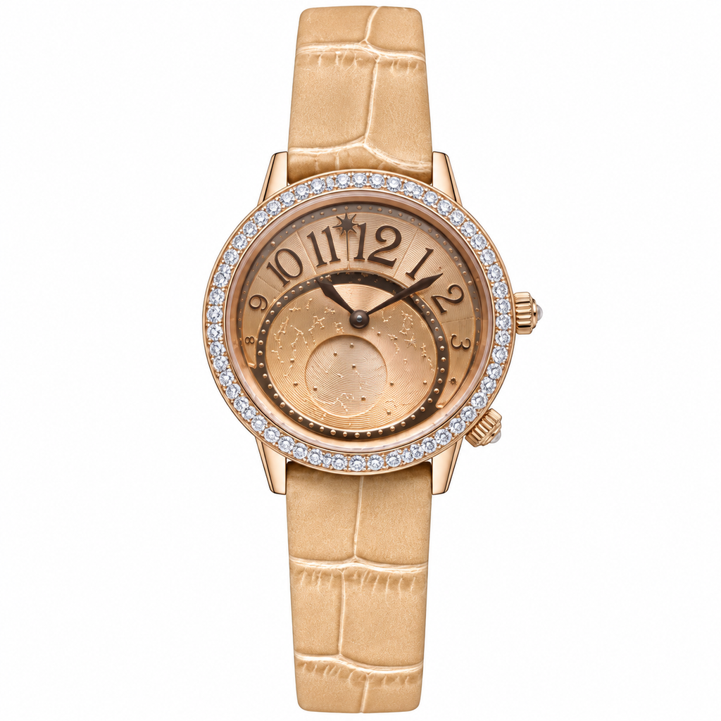 Patek Philippe Rose Gold Diamond Bezel Moon Dial