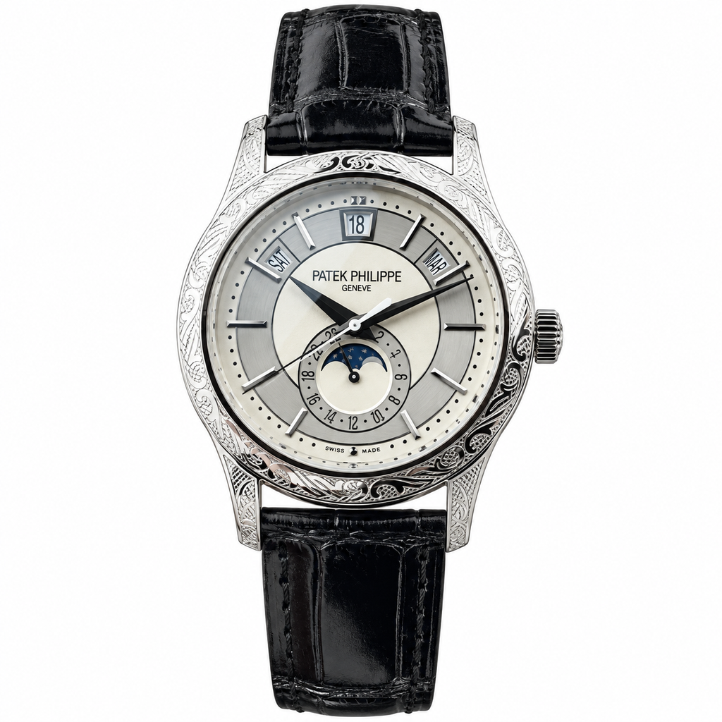 Patek Philippe Annual Calendar Moon Phase 40mm White Gold Silver Dial