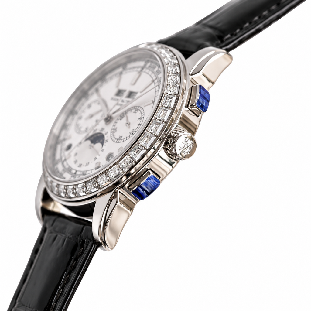 Patek Philippe Grand Complication Perpetual Calendar Chronograph 41mm White Gold Sapphire Pushers Diamond Bezel