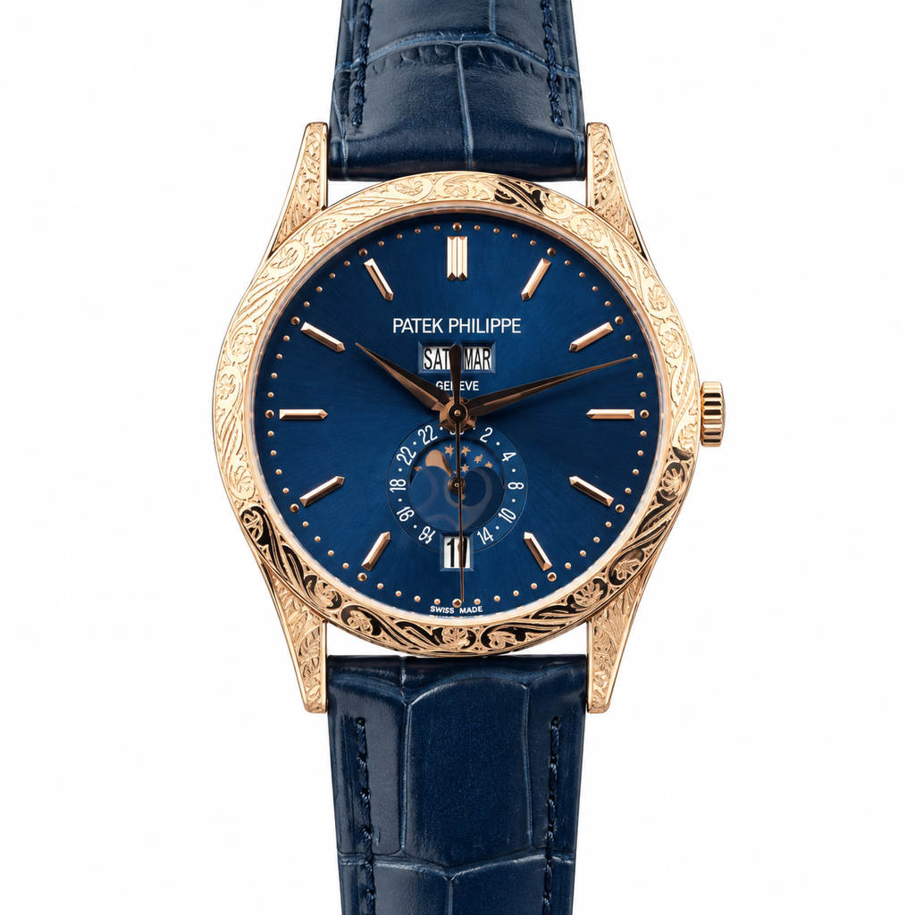 Patek Philippe Annual Calendar Moon Phase 38.5mm Rose Gold Blue Dial