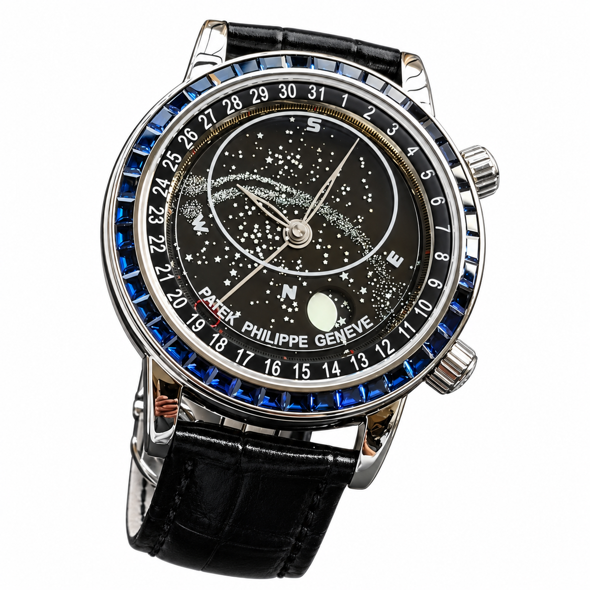 Patek Philippe White Gold Sky Moon Celestial Blue Sapphire Bezel