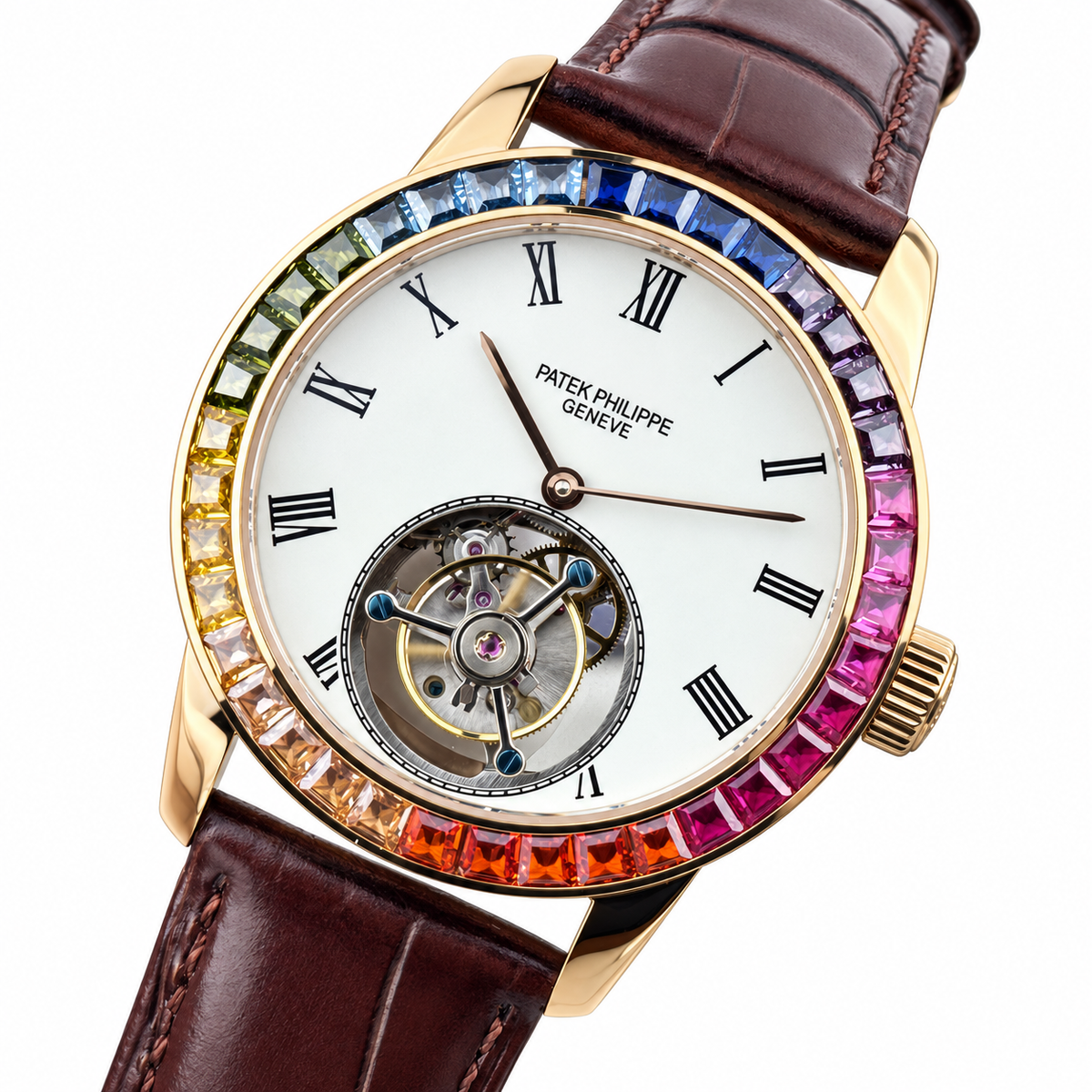 Patek Philippe Rose Gold Calatrava Tourbillon Rainbow White Dial