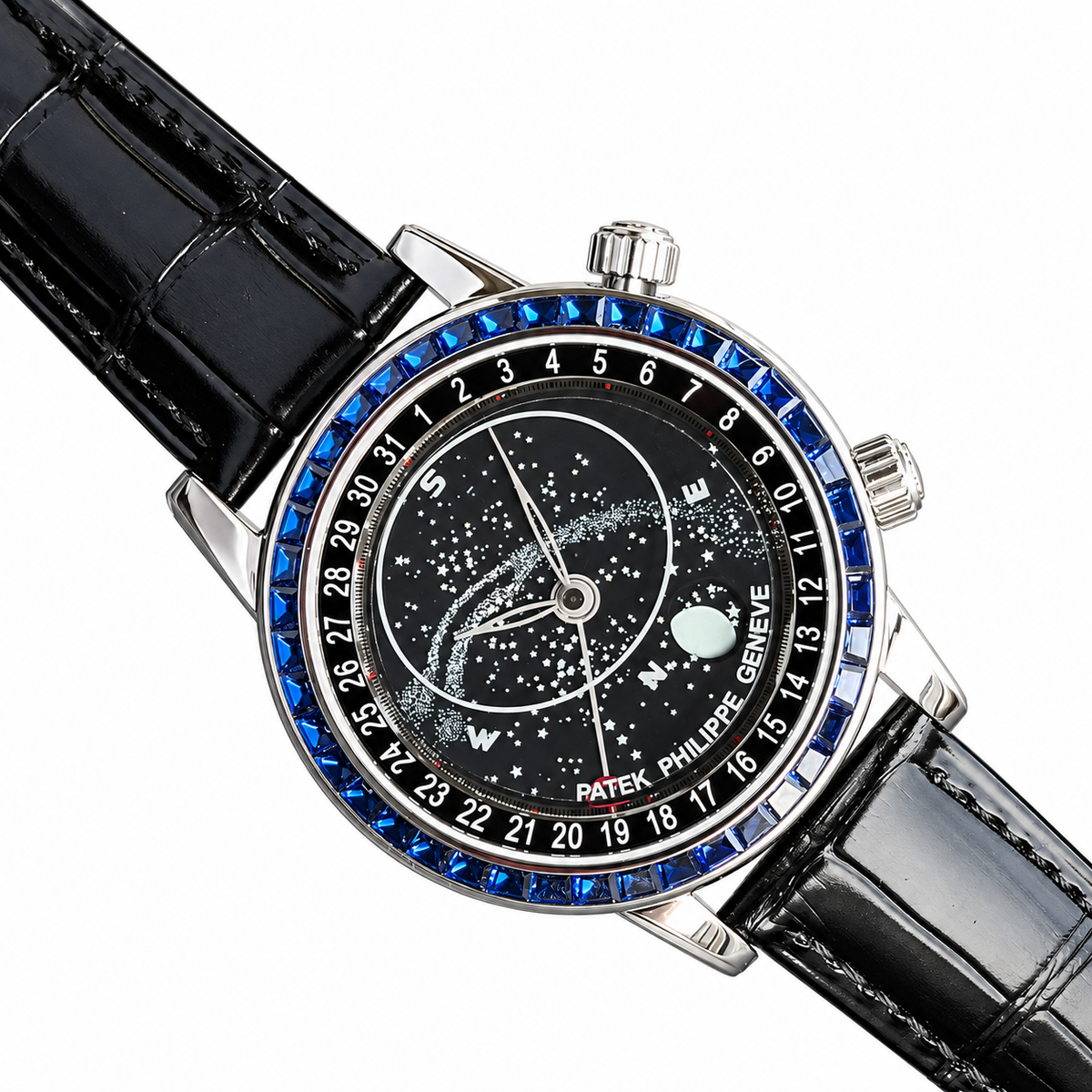 Patek Philippe White Gold Sky Moon Celestial Blue Sapphire Bezel