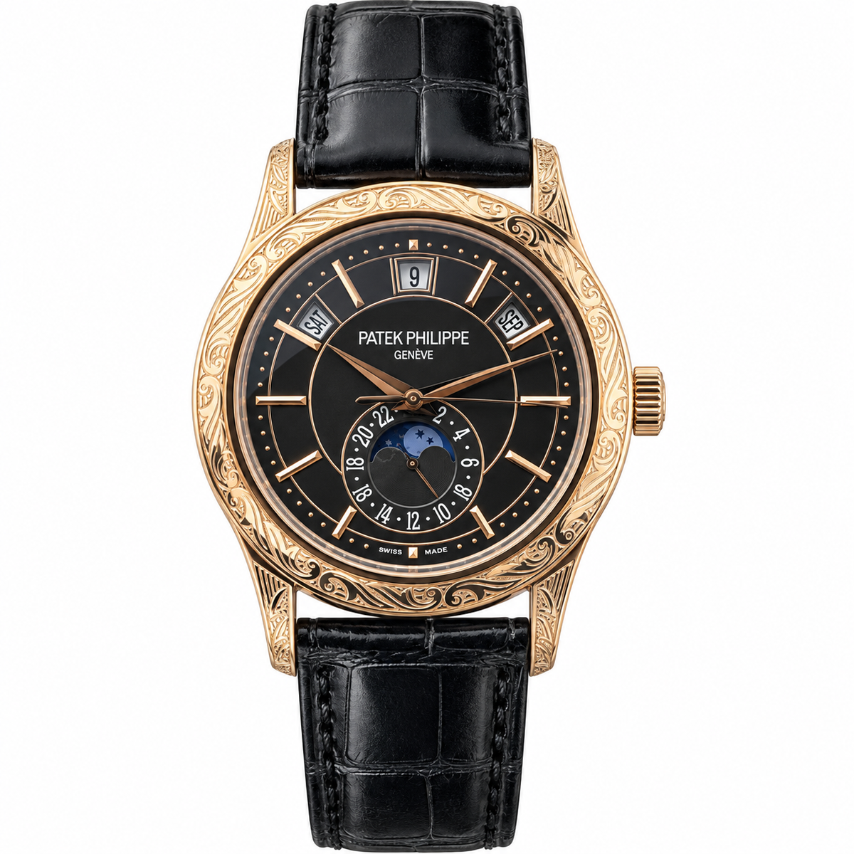 Patek Philippe Annual Calendar Moon Phase 40mm Rose Gold Black Dial