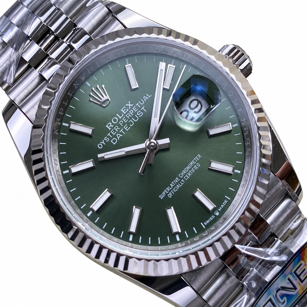 Rolex Steel Datejust Mint Green Fluted Jubilee Watch
