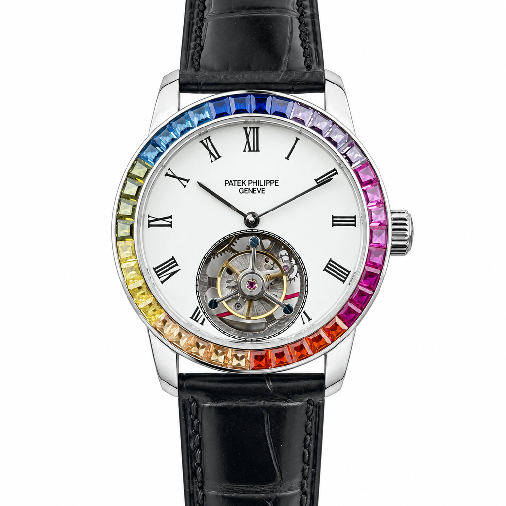 Patek Philippe White Gold Calatrava Tourbillon Rainbow White Dial