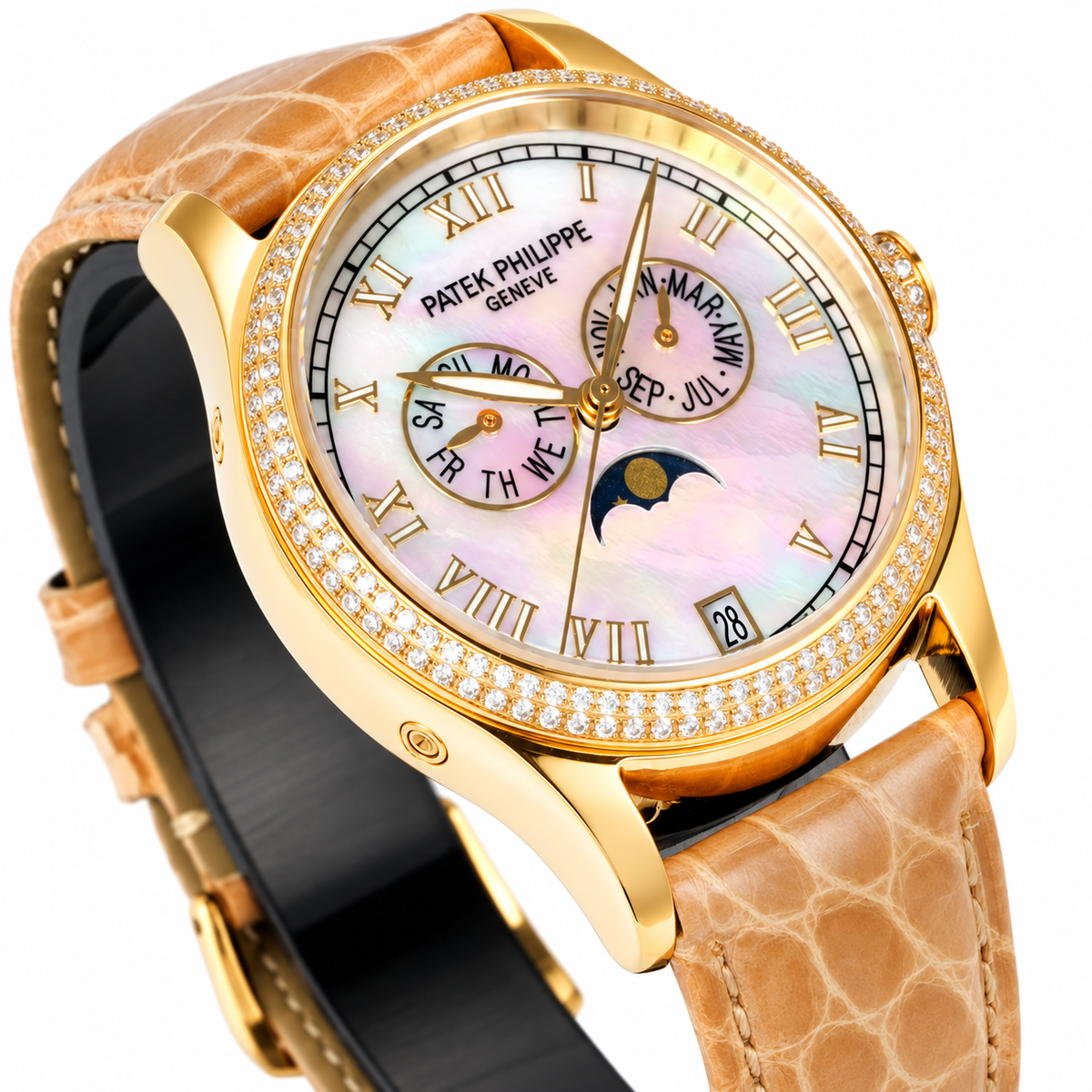 Patek Philippe Yellow Gold Annual Calendar Diamond Pink MOP Dial