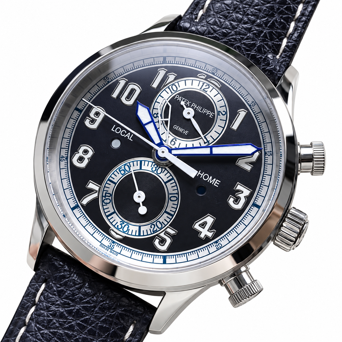 Patek Philippe Calatrava Pilot Travel Time 42mm White Gold Black Dial Slide Rule Bezel Dual Time Zone