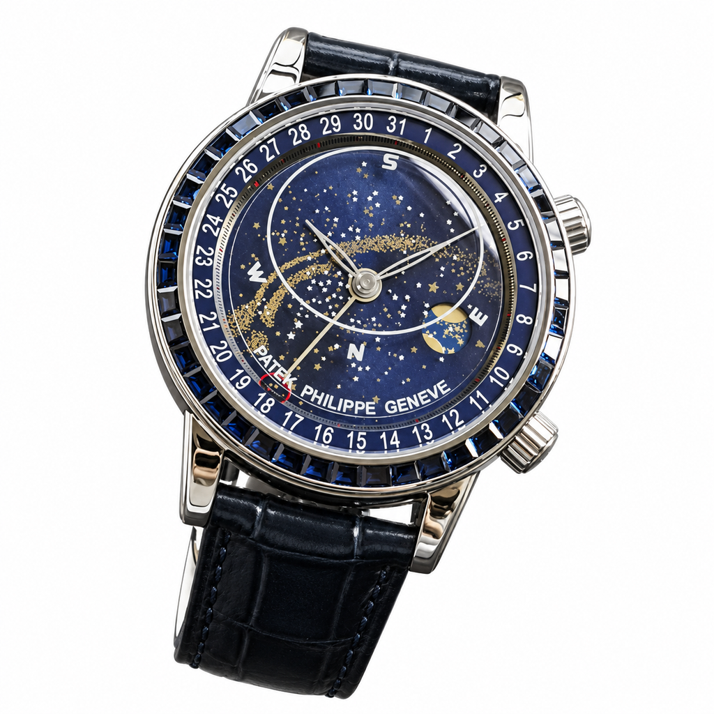 Patek Philippe White Gold Sky Moon Celestial Blue Dial Sapphire Bezel