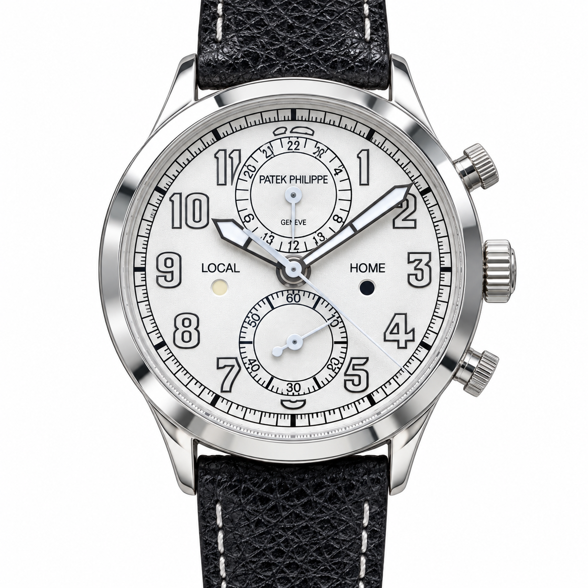 Patek Philippe Calatrava Pilot Travel Time 42mm Steel White Dial Slide Rule Bezel Dual Time Zone