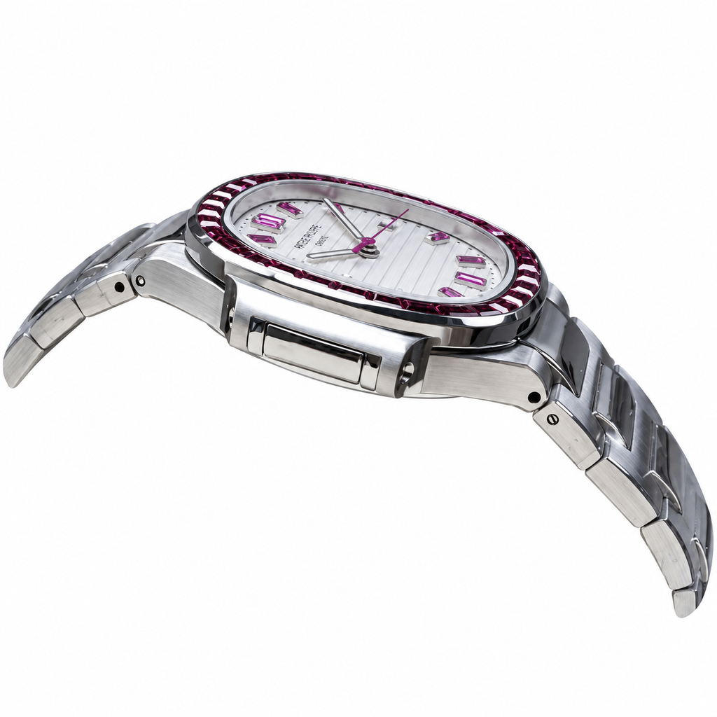 Patek Philippe Nautilus Steel Ruby Baguette Bezel White Dial 35mm