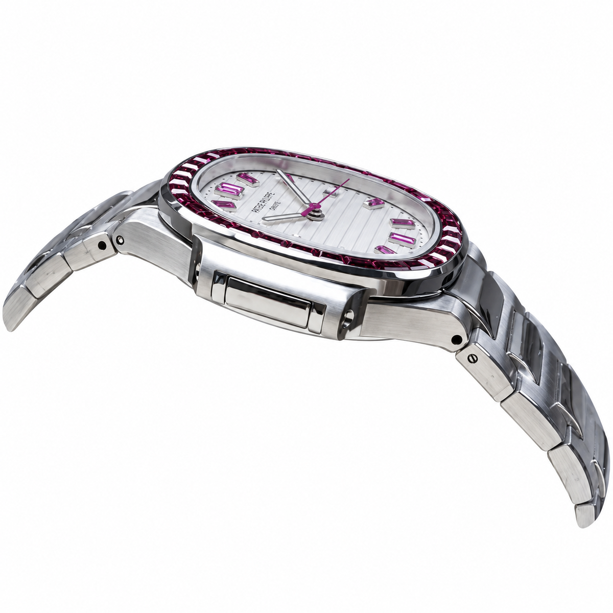 Patek Philippe Nautilus Steel Ruby Baguette Bezel White Dial 35mm