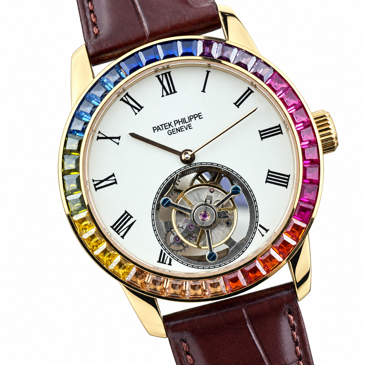 Patek Philippe Rose Gold Calatrava Tourbillon Rainbow White Dial