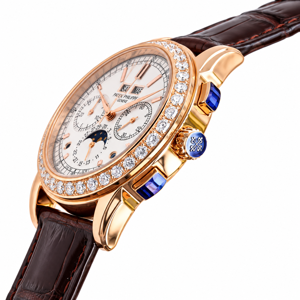 Patek Philippe Grand Complication Perpetual Calendar Chronograph 41mm Rose Gold Diamond Bezel
