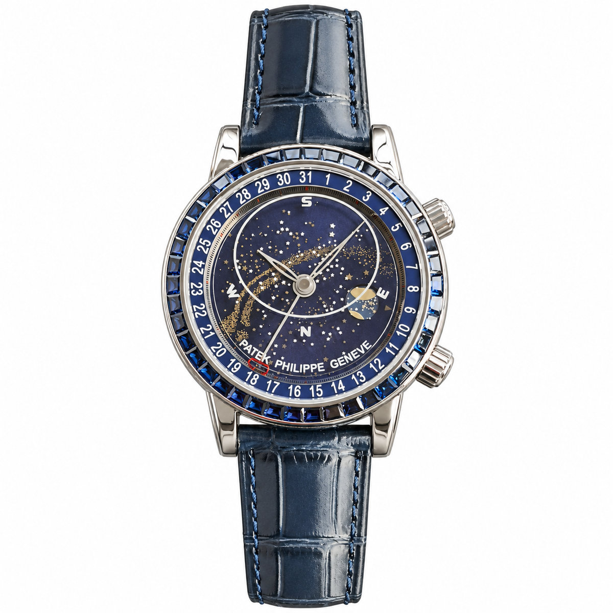 Patek Philippe White Gold Sky Moon Celestial Blue Dial Sapphire Bezel