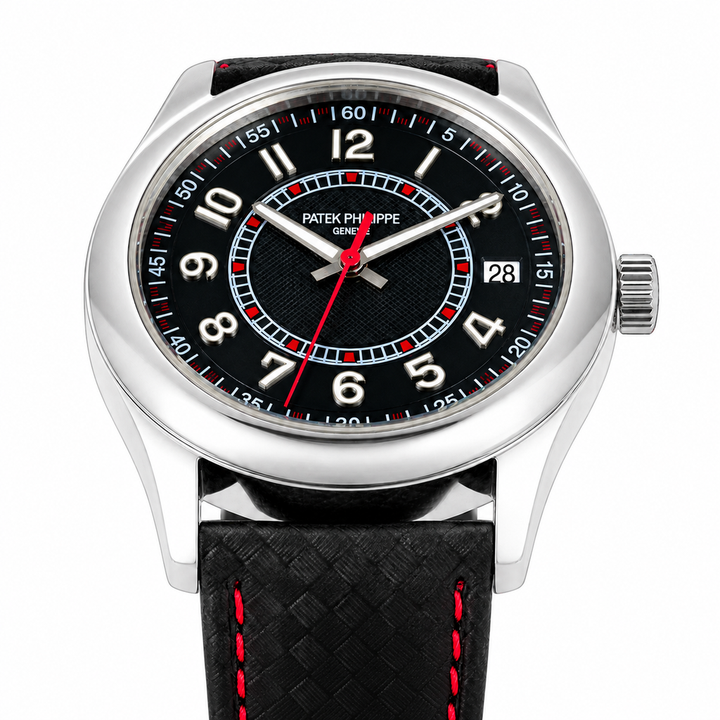 Patek Philippe Calatrava Date 40mm Steel Black Dial Red Accent Rubber Strap