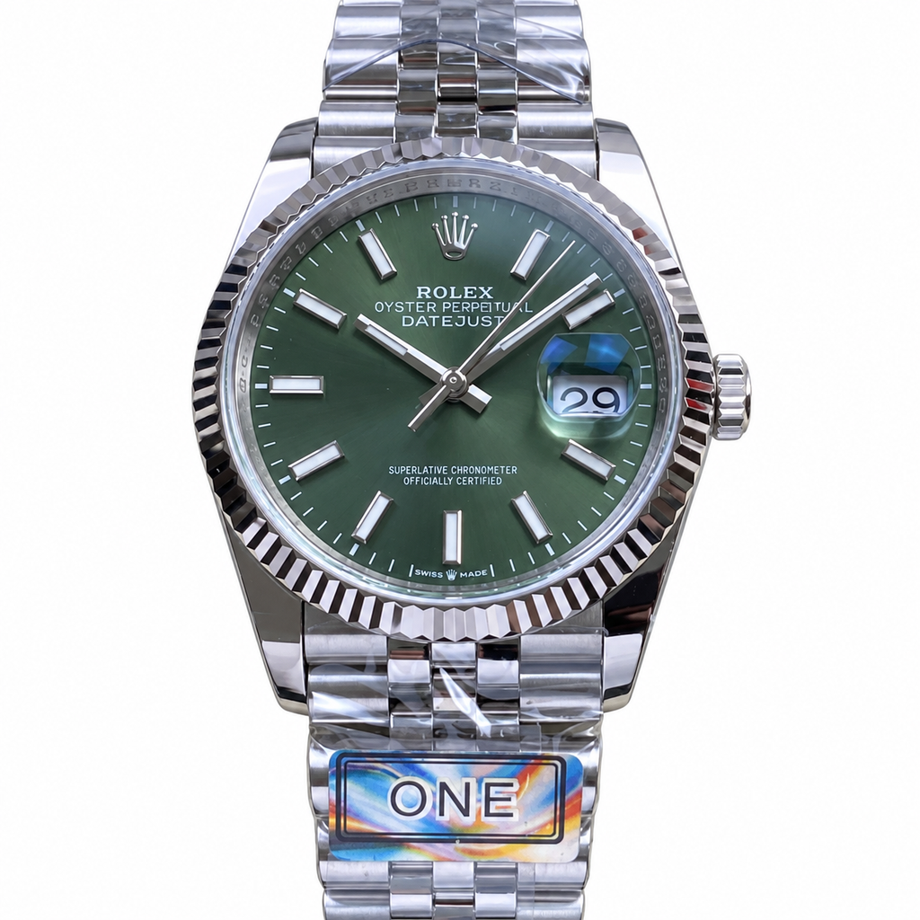 Rolex Steel Datejust Mint Green Fluted Jubilee Watch