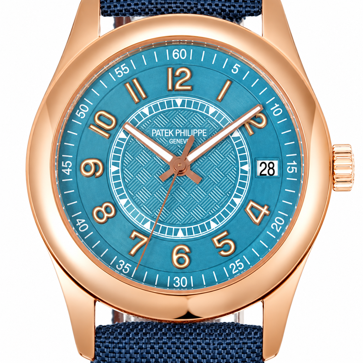 Patek Philippe Calatrava Date 40mm Rose Gold Teal Dial NATO Strap