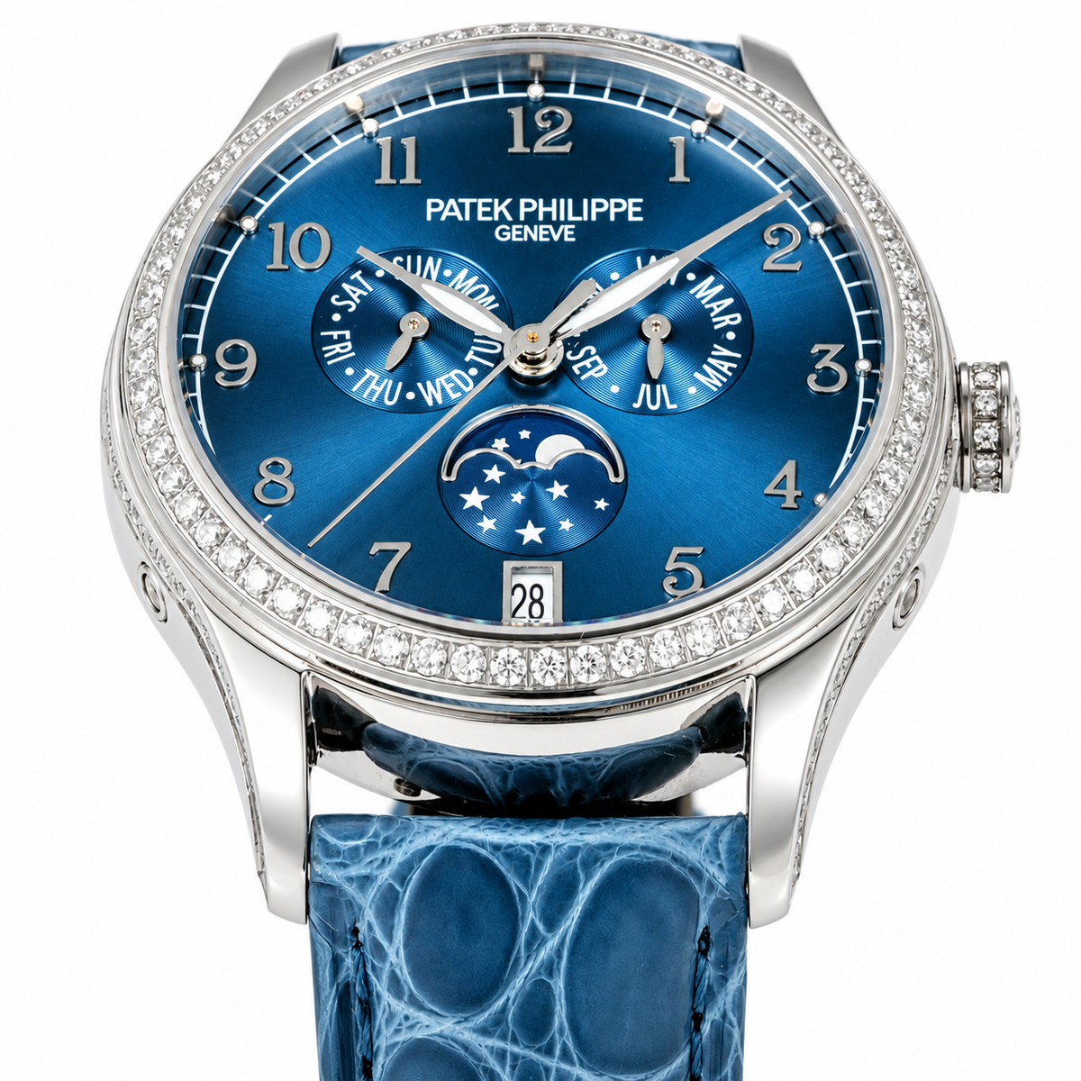 Patek Philippe White Gold Annual Calendar Diamond Blue Dial Star Moon Phase