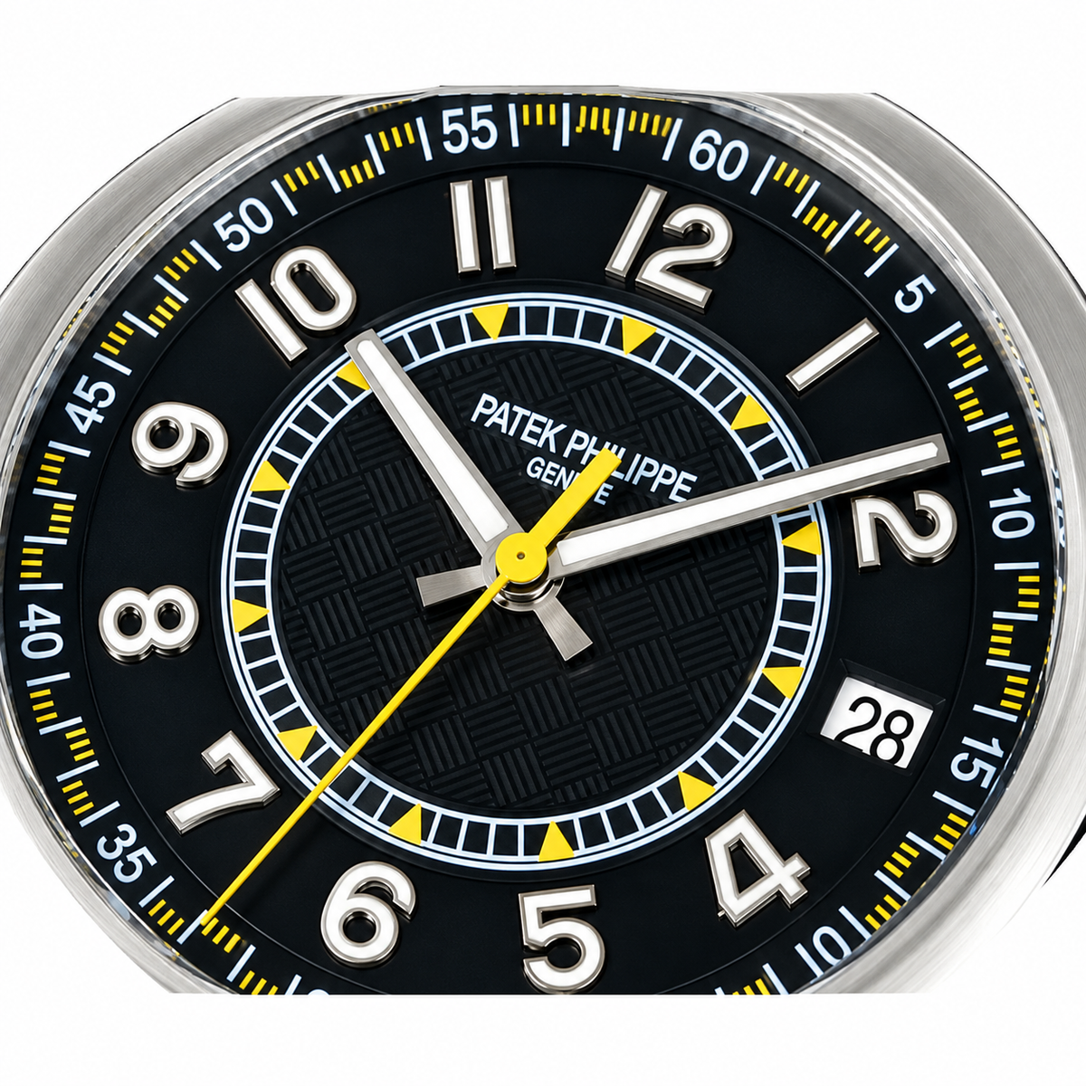 Patek Philippe Calatrava Date 40mm Steel Black Dial Yellow Accent Rubber Strap