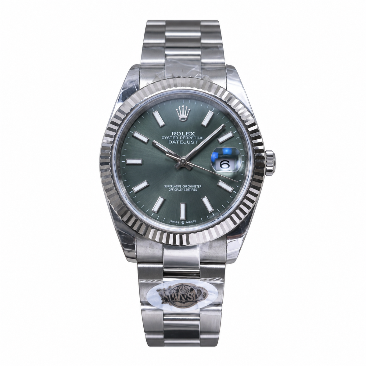 Rolex Steel Datejust Mint Green Fluted Bezel Watch