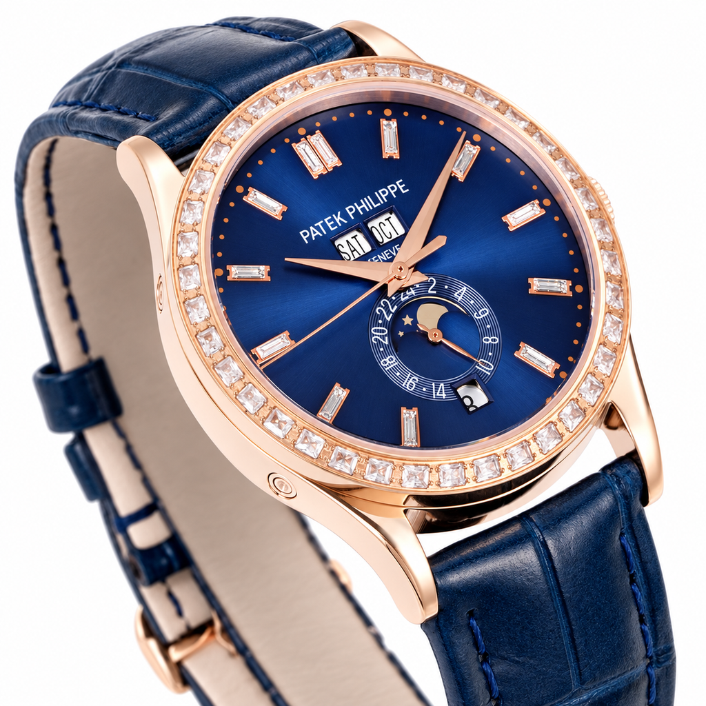 Patek Philippe Rose Gold Annual Calendar Diamond Blue Dial