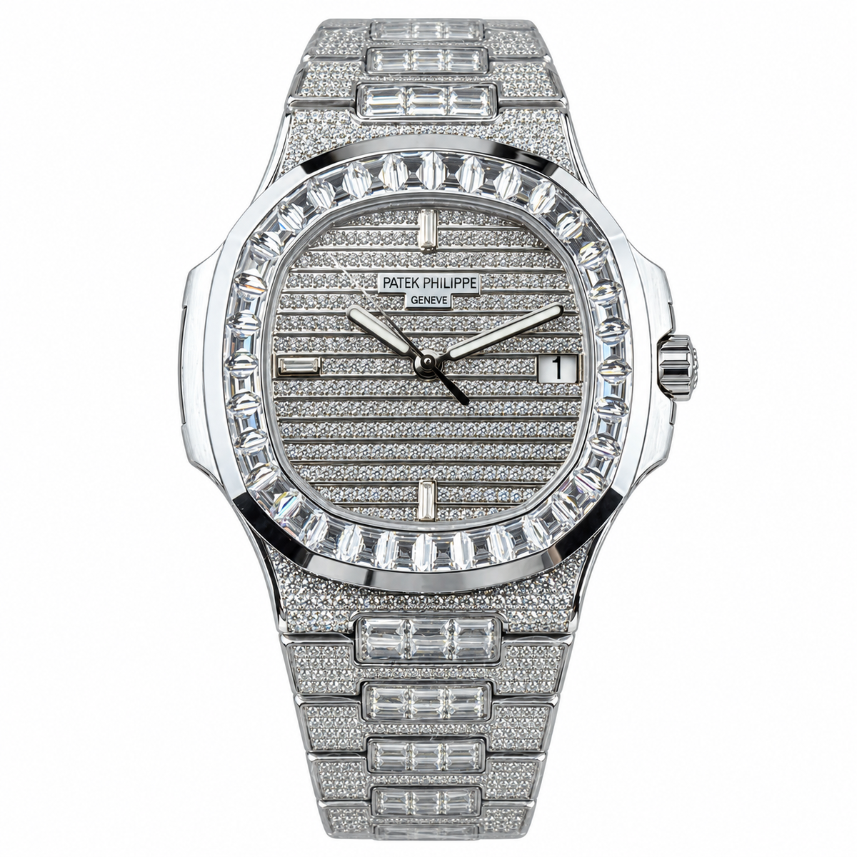 Patek Philippe White Gold Nautilus Full Diamond Iced Out Bracelet