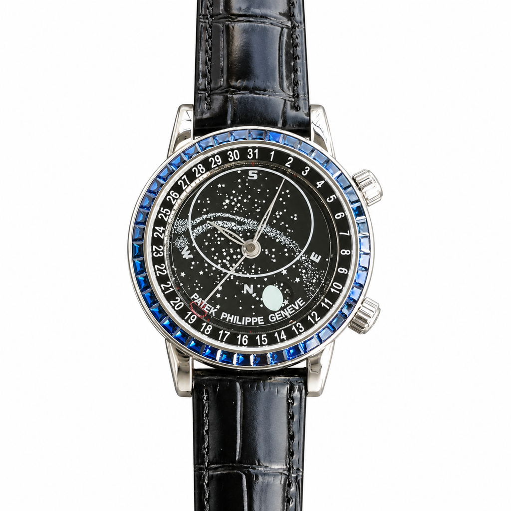 Patek Philippe White Gold Sky Moon Celestial Blue Sapphire Bezel