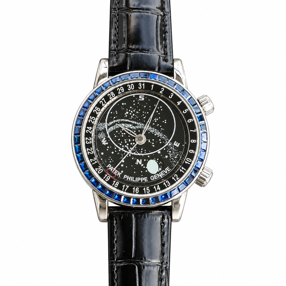 Patek Philippe White Gold Sky Moon Celestial Blue Sapphire Bezel