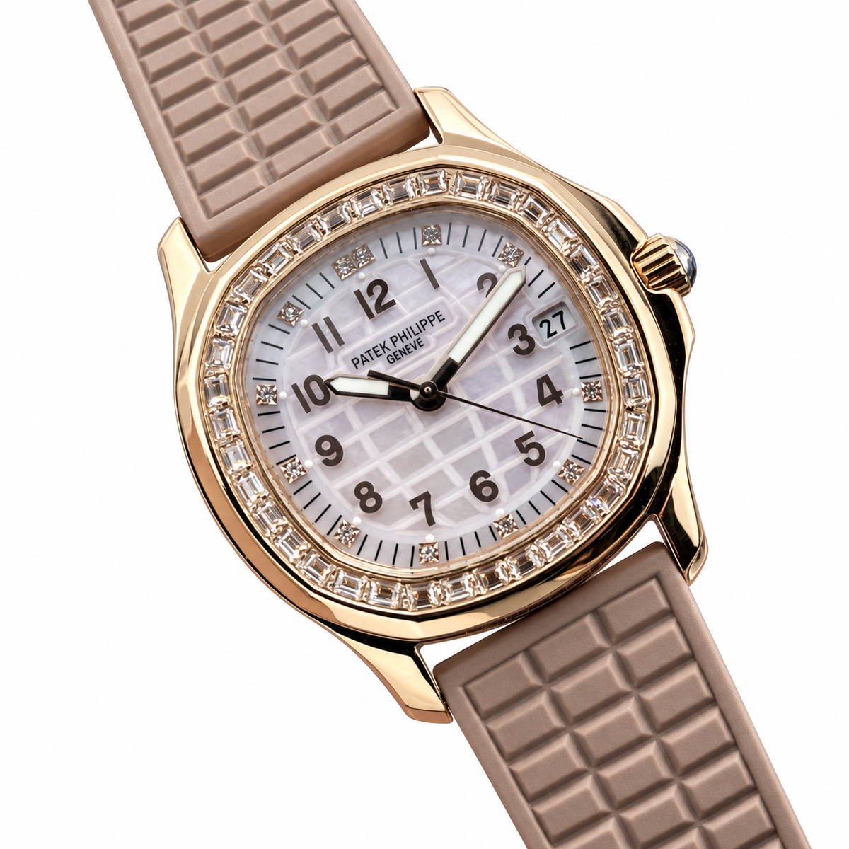 Patek Philippe Rose Gold Aquanaut Luce Diamond Bezel Nude Strap
