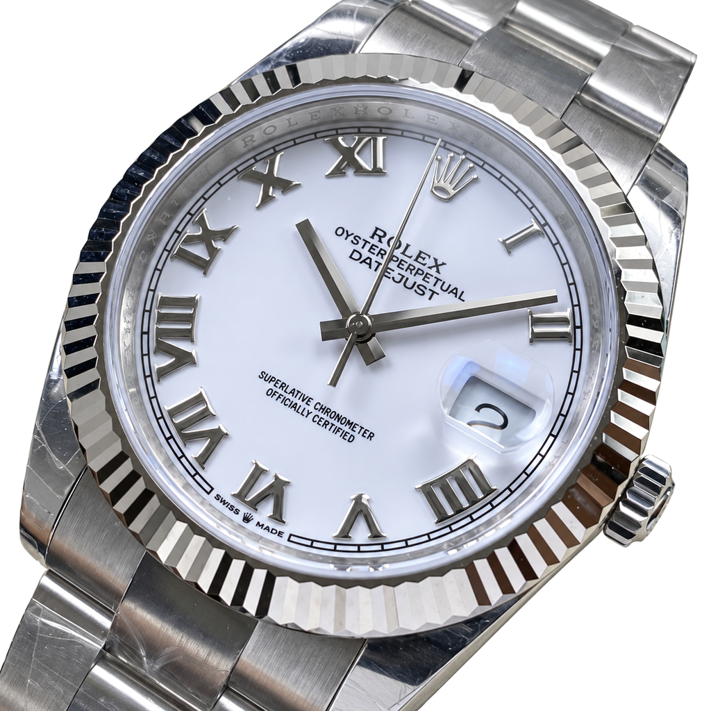 Rolex Steel Datejust White Roman Dial Watch