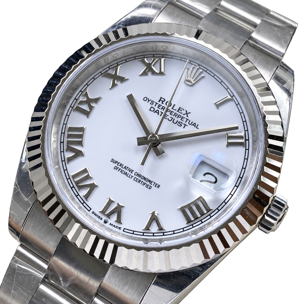 Rolex Steel Datejust White Roman Dial Watch