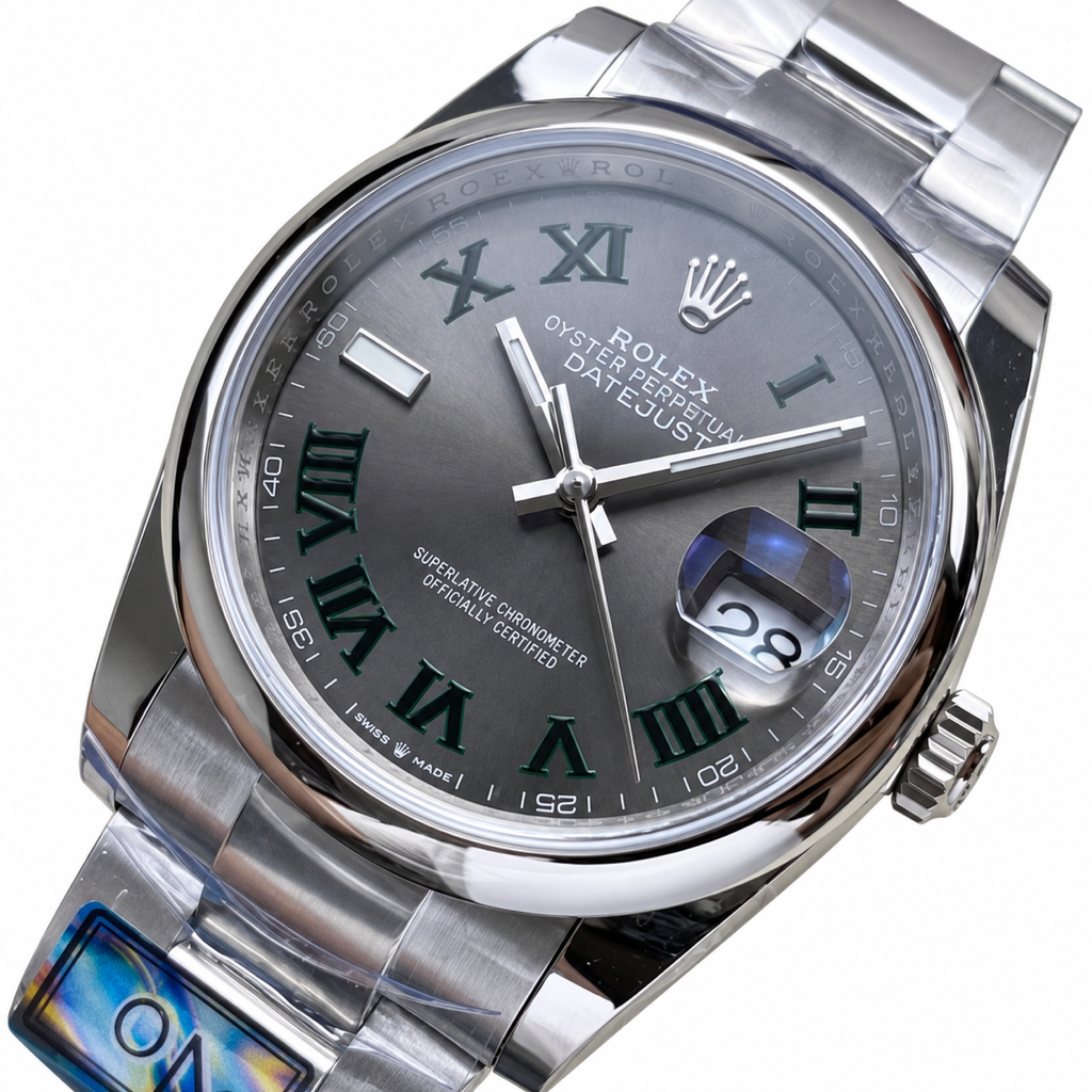 Rolex Steel Datejust Wimbledon Slate Roman Watch