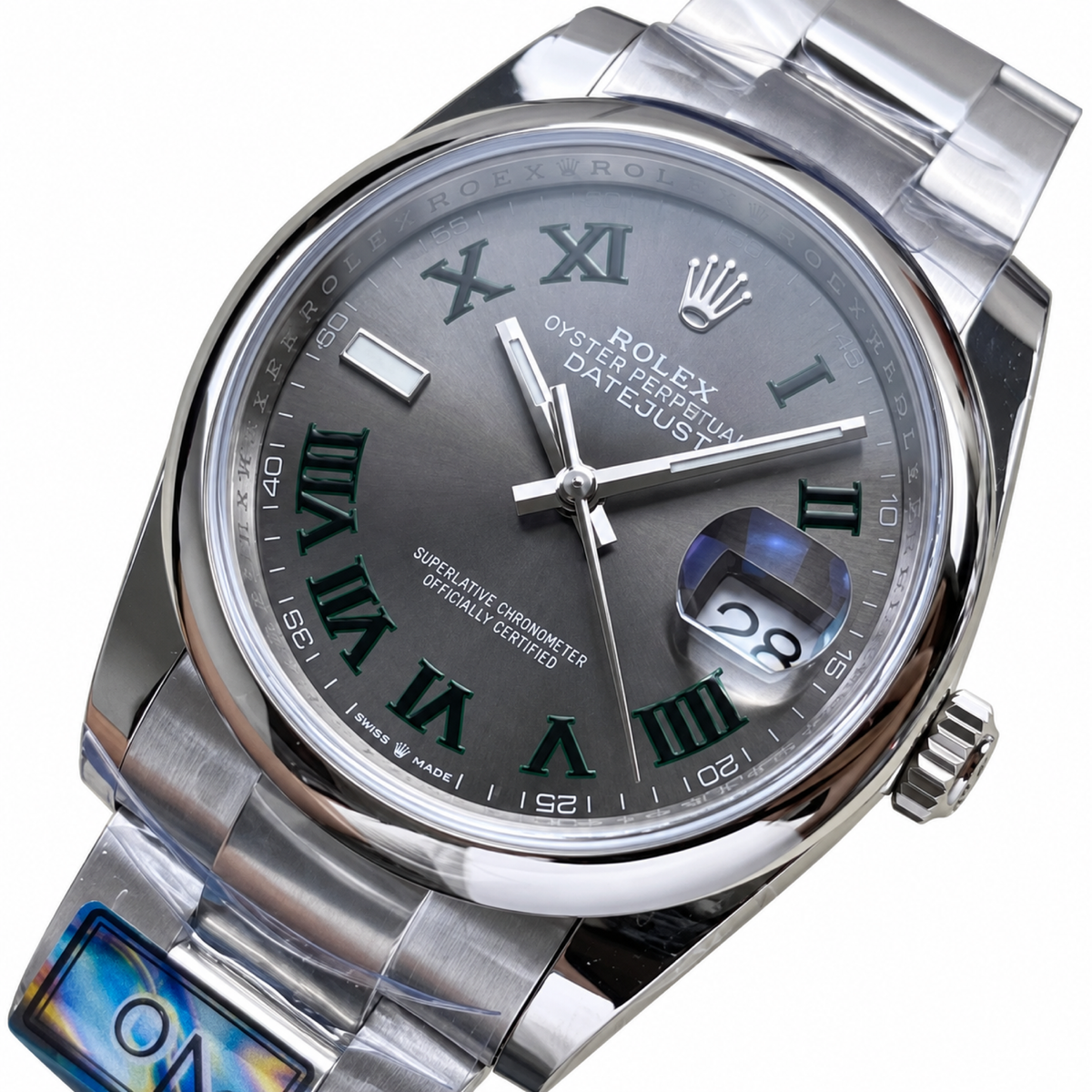 Rolex Steel Datejust Wimbledon Slate Roman Watch