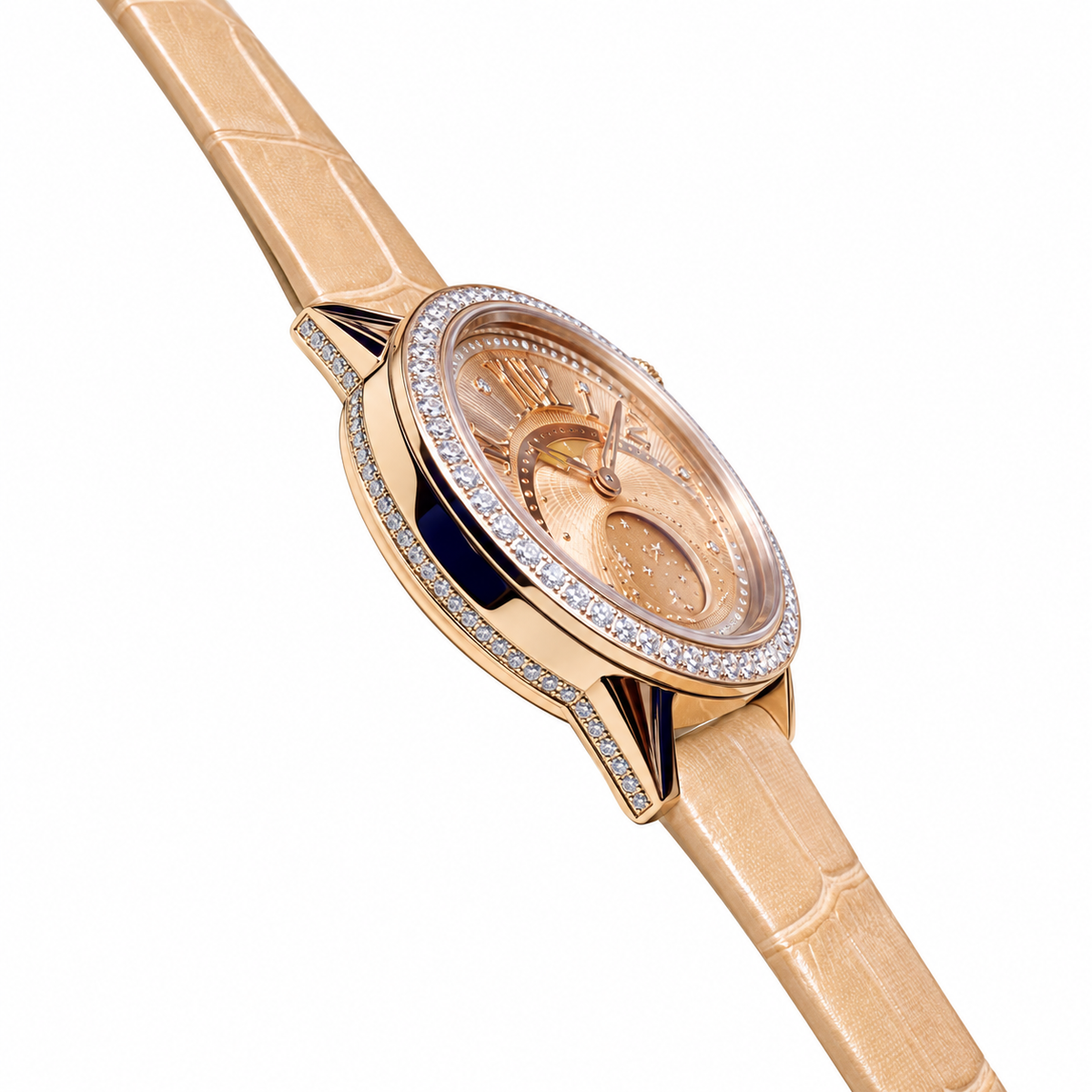 Patek Philippe Rose Gold Diamond Bezel Moon Dial