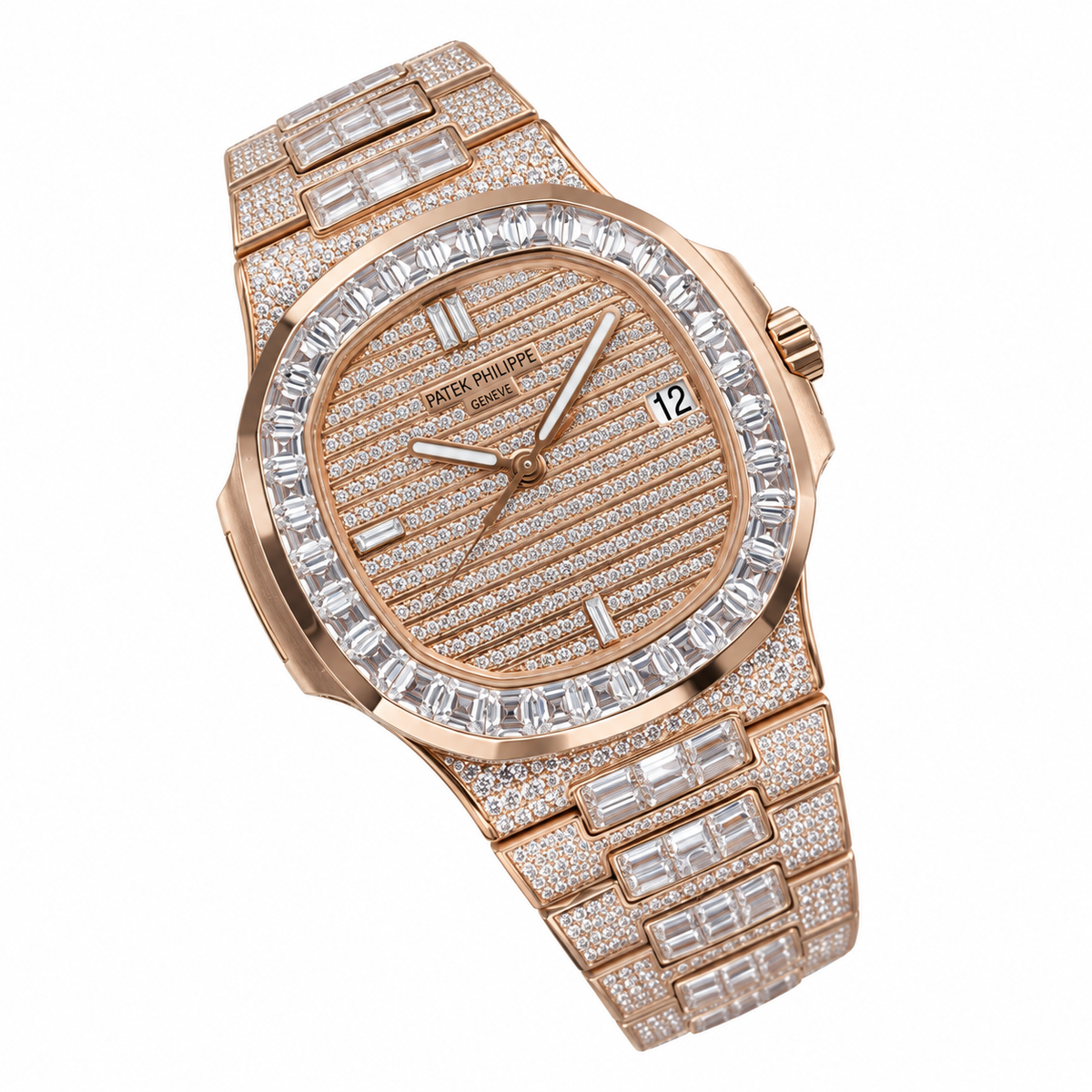 Patek Philippe Rose Gold Nautilus Full Diamond Bracelet