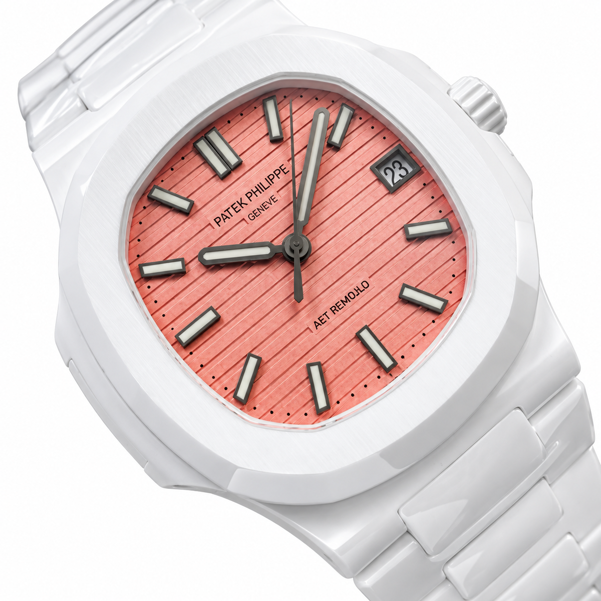 Patek Philippe White Ceramic Nautilus Salmon Pink Dial