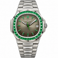 Patek Philippe Nautilus Steel Emerald Baguette Bezel Grey Dial 40mm