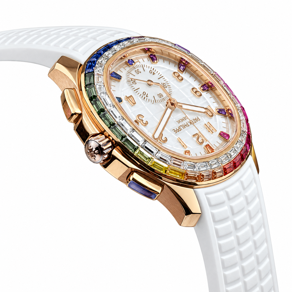 Patek Philippe Rose Gold Aquanaut Chronograph Rainbow White