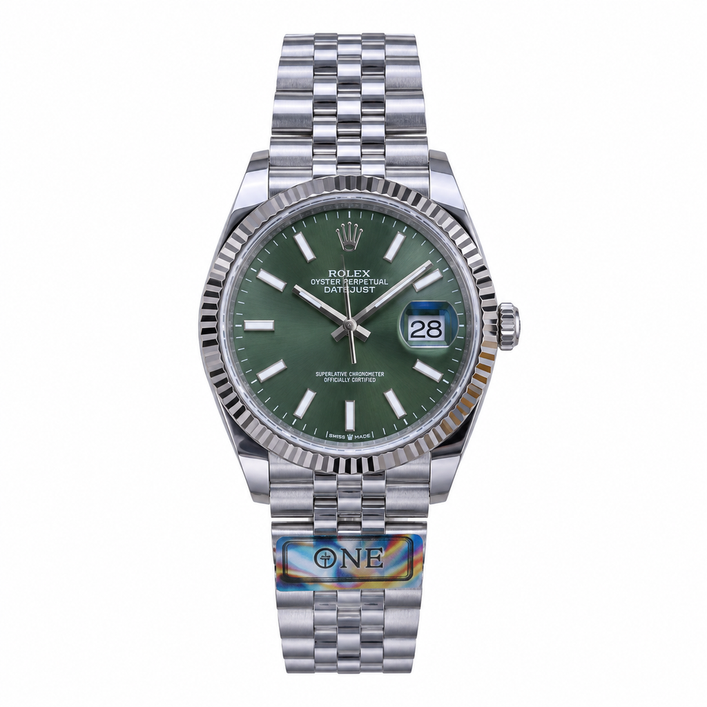 Rolex Steel Datejust Mint Green Fluted Jubilee Watch