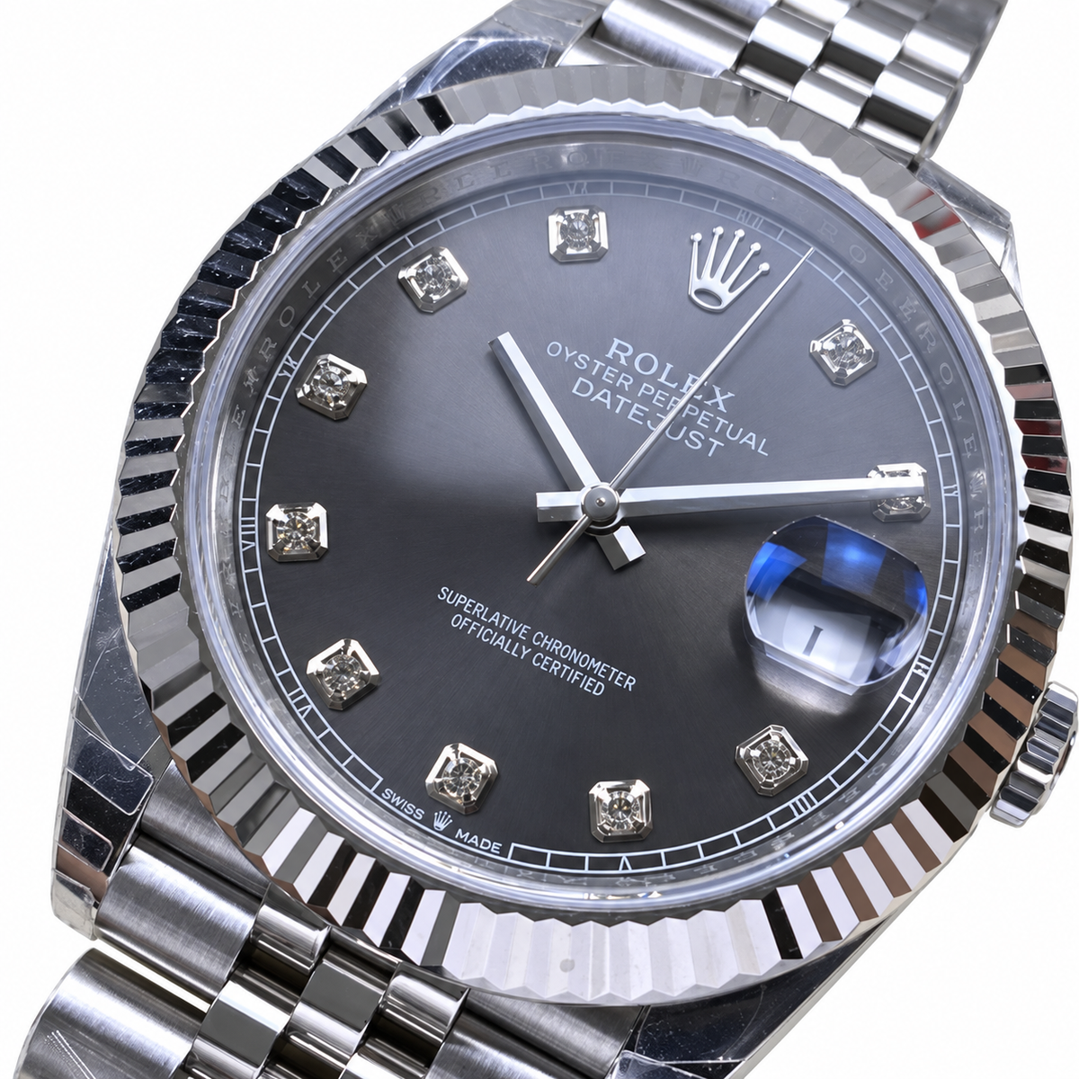 Rolex Steel Datejust Slate Diamond Dial Watch