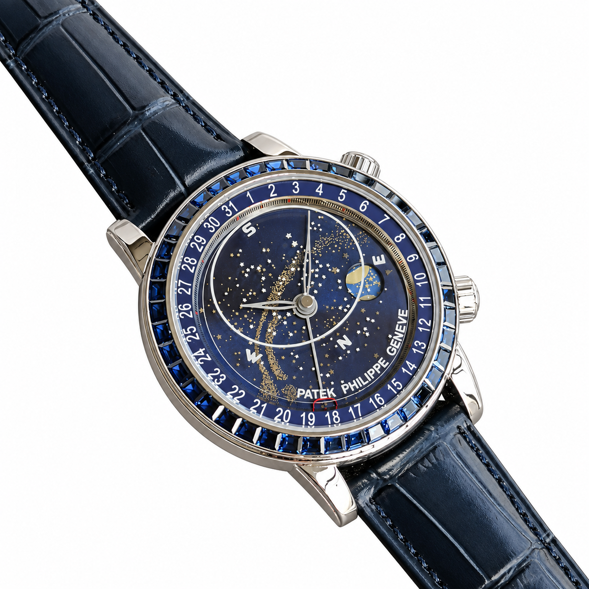 Patek Philippe White Gold Sky Moon Celestial Blue Dial Sapphire Bezel